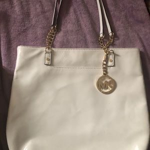 Michael kors white  leather chain tote purse